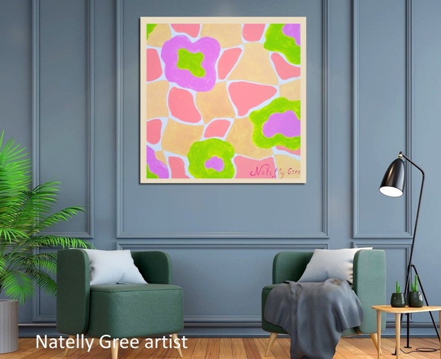 Matrix pink, Original painting by Contemporary Artist Natelly Gree, acrylic on canvas, hand painted