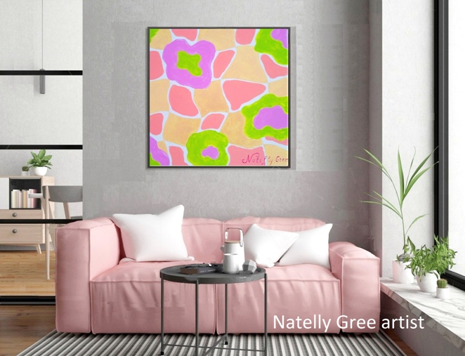 Matrix pink, Original painting by Contemporary Artist Natelly Gree, acrylic on canvas, hand painted