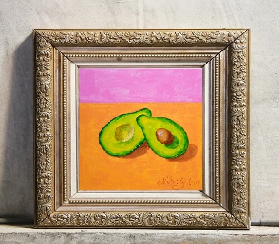 Avocado on orange, artwork