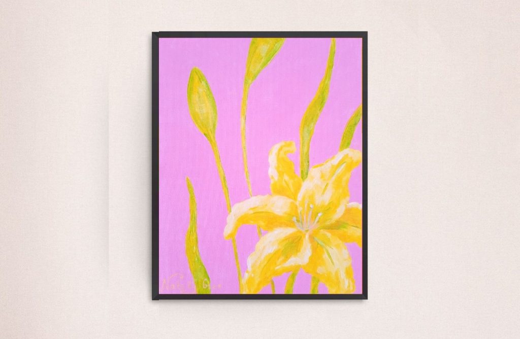 Lily on Pink Original painting by Contemporary Artist Natelly Gree, acrylic on canvas Floral Art Minimalist style Flower