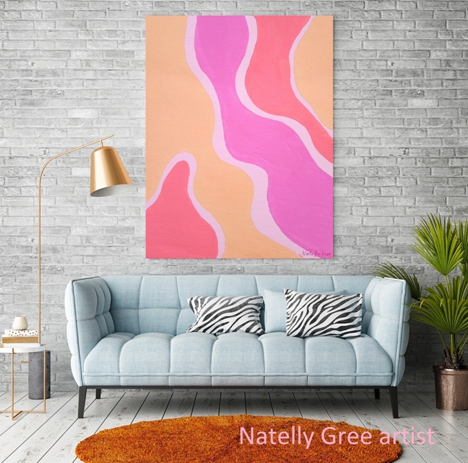 Pink Beige Flexibility Art Large Painting by Contemporary Artist Natelly Gree Extra Large Wall Decor hand painted Minimalist Painting