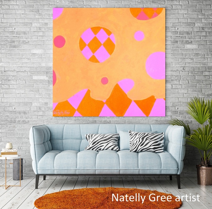 Space Original painting by Contemporary Artist Natelly Gree Extra Large Wall Decor hand painted Minimalist style Painting