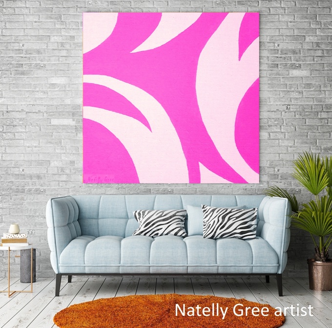 Pink Fashion Large Painting by Contemporary Artist Natelly Gree Extra Large Wall Decor hand painted Minimalist style Painting