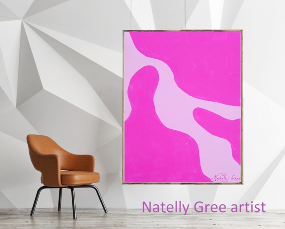 Pink Flexibility Original painting by Contemporary Artist Natelly Gree, acrylic on canvas, hand painted, Minimalist style