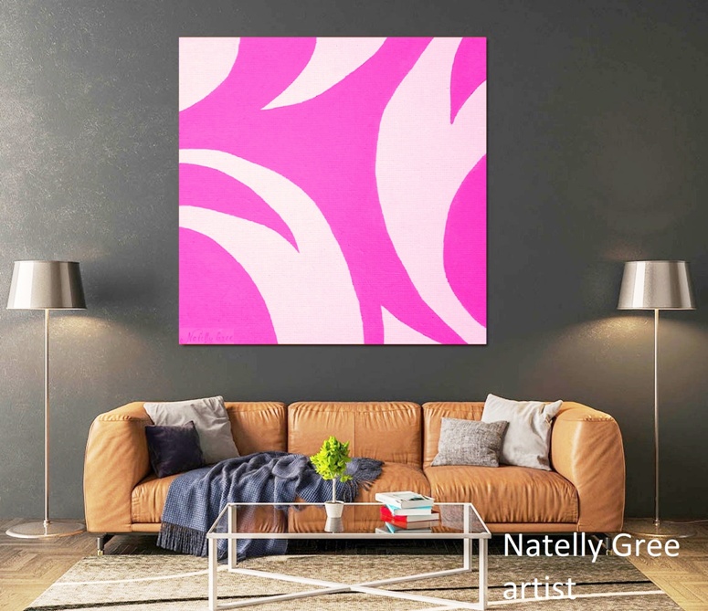 Pink Fashion Large Painting by Contemporary Artist Natelly Gree Extra Large Wall Decor hand painted Minimalist style Painting