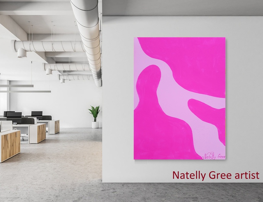 Pink Flexibility Original painting by Contemporary Artist Natelly Gree, acrylic on canvas, hand painted, Minimalist style