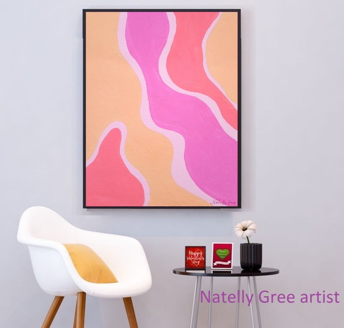 Pink Beige Flexibility Art Large Painting by Contemporary Artist Natelly Gree Extra Large Wall Decor hand painted Minimalist Painting