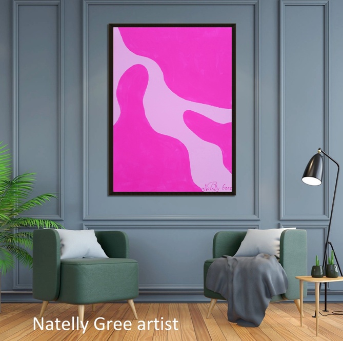 Pink Flexibility Original painting by Contemporary Artist Natelly Gree, acrylic on canvas, hand painted, Minimalist style