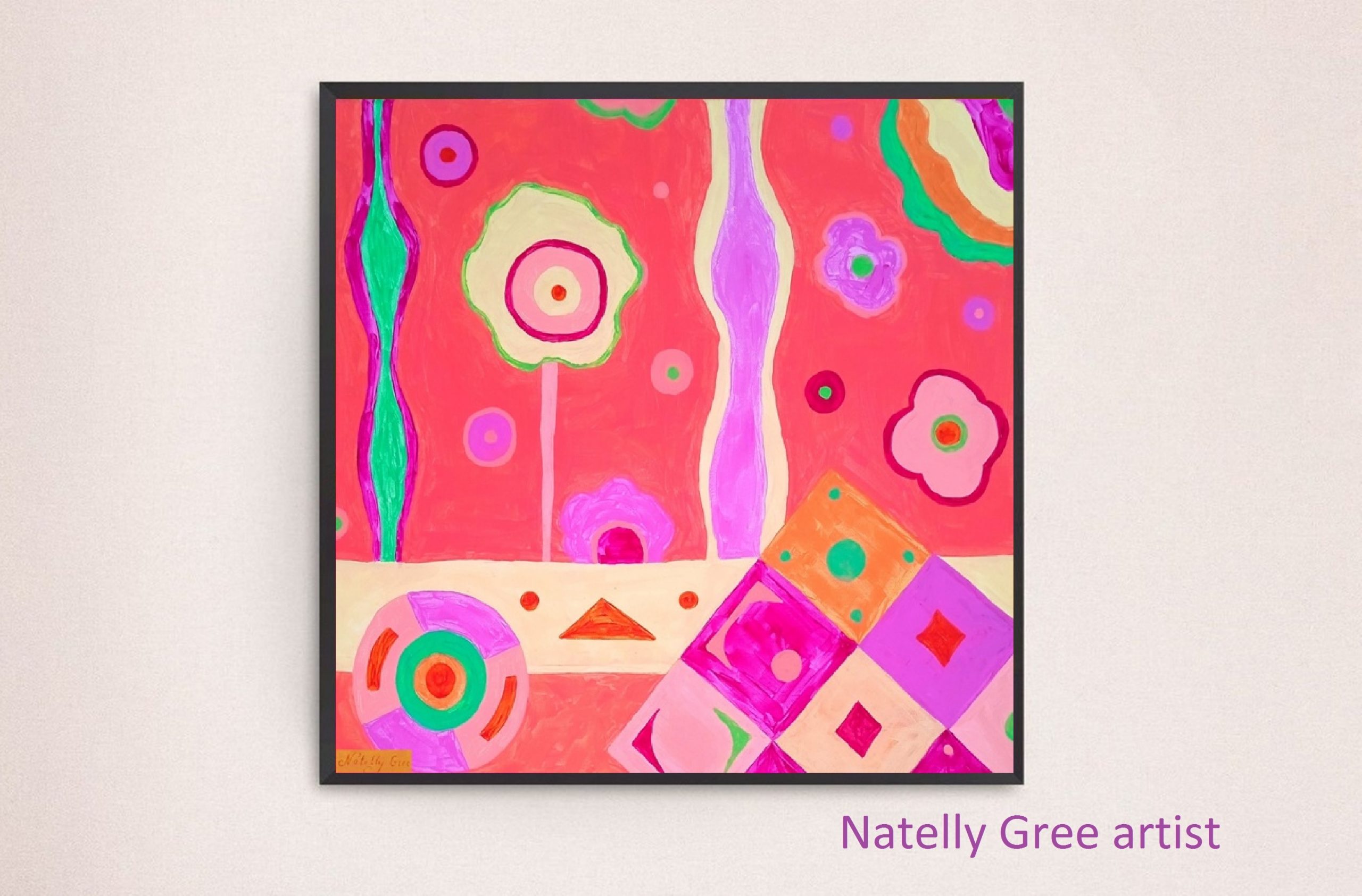 Pink Life Extra Large Painting by Contemporary Artist Natelly Gree Extra Large Wall Decor hand painted Minimalist style Painting