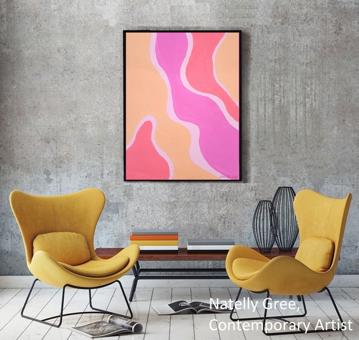 Pink Beige Flexibility Art Large Painting by Contemporary Artist Natelly Gree Extra Large Wall Decor hand painted Minimalist Painting