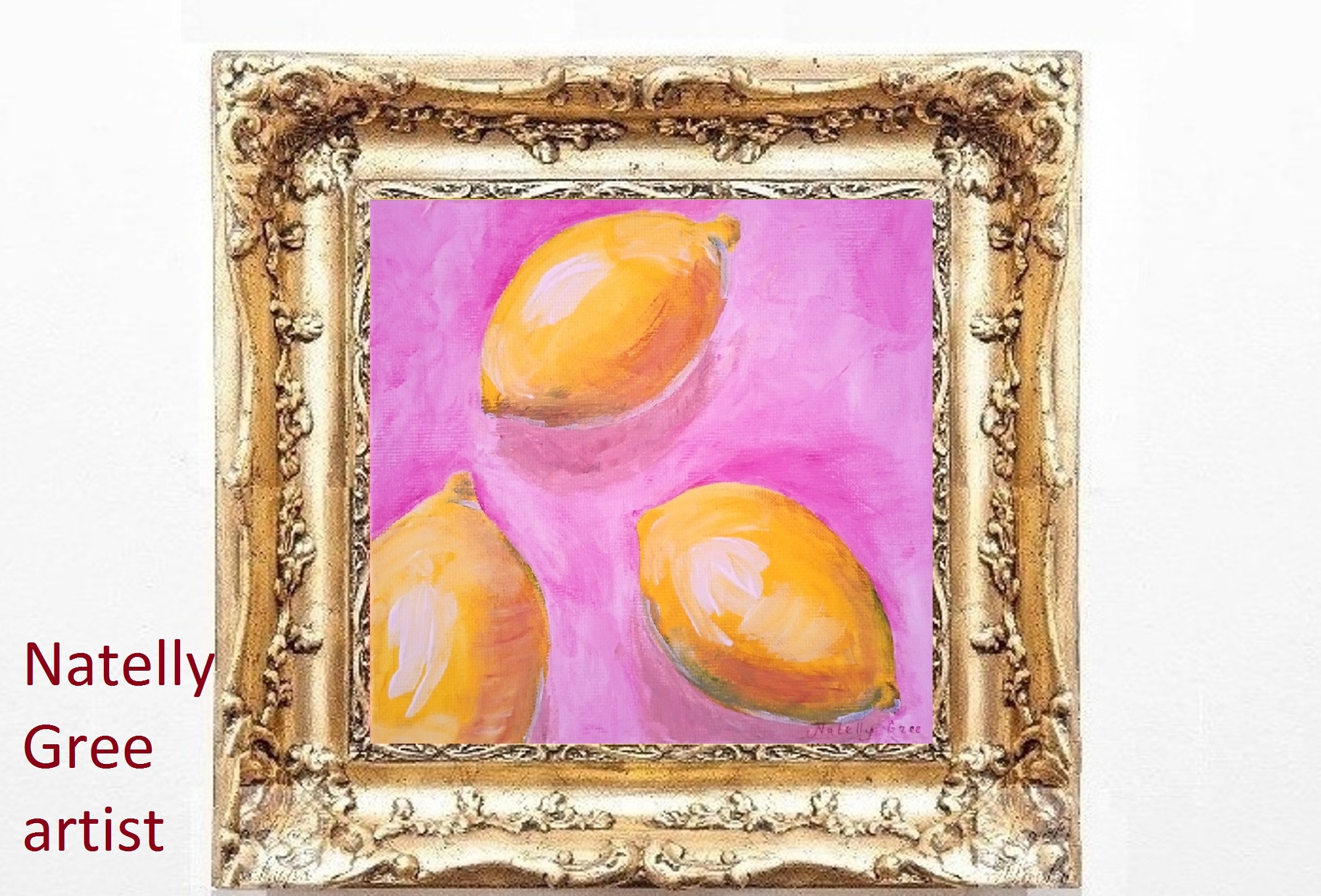 Lemon Painting Original Art Lemons on Pink Modern Wall Art