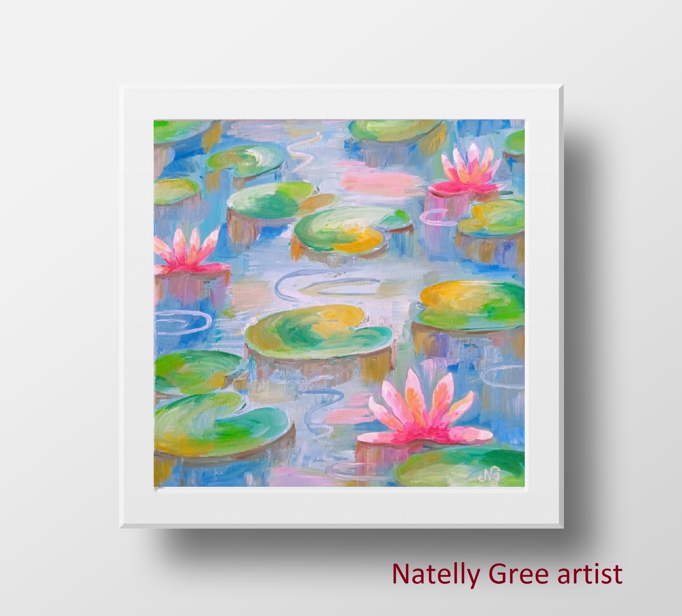 Lotus in Pond Art Water Llily Oil Painting Original Art Flower Wall Art Impressionist Floral Art Minimalist Painting Water Lily Oil Canvas Painting