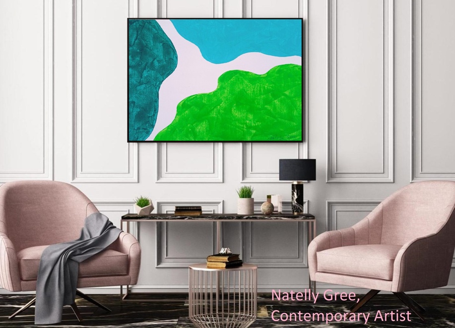 Green Flexibility Art Large Painting by Contemporary Artist Natelly Gree Extra Large Wall Decor hand painted Minimalist Painting