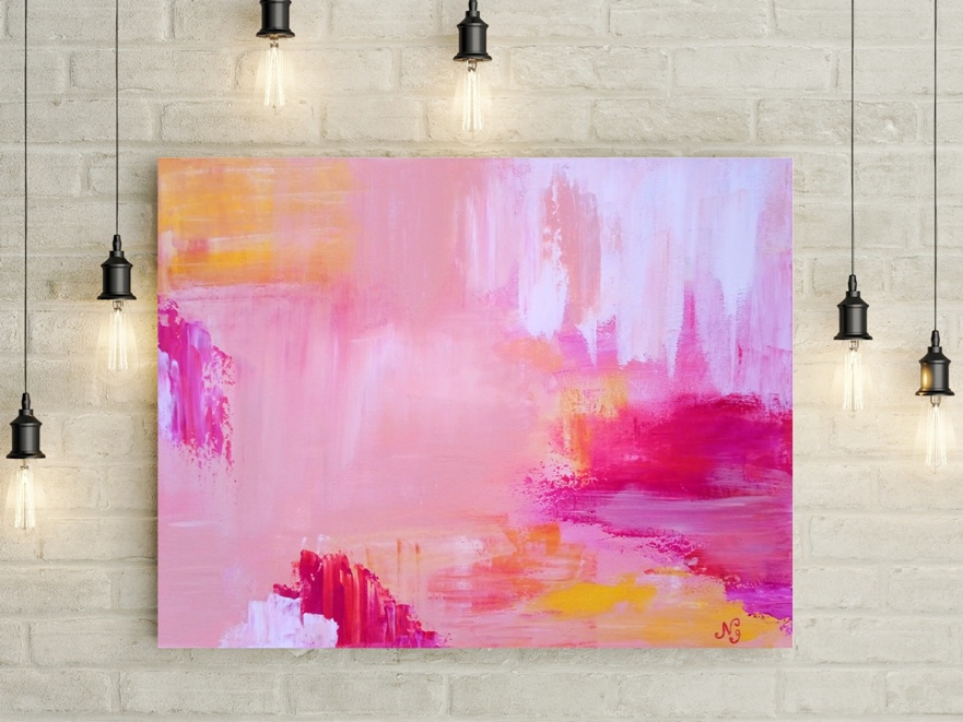 Minimalist Abstract Art Pink Painting Oil Artwork canvas by Contemporary Artist Natelly Gree hand painted Minimalist Oil Painting