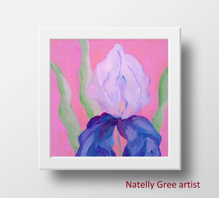 Iris Oil Painting Original Art Iris Flower Wall Art Impressionist Floral Art Minimalist Painting Iris Oil Canvas Painting