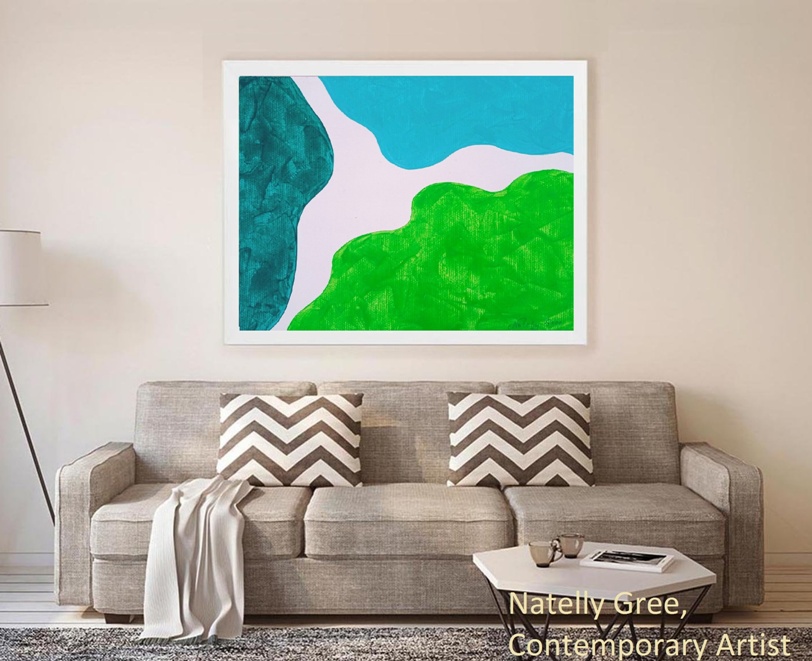 Green Flexibility Art Large Painting by Contemporary Artist Natelly Gree Extra Large Wall Decor hand painted Minimalist Painting