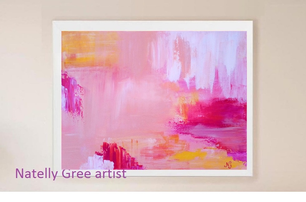 Minimalist Abstract Art Pink Painting Oil Artwork canvas by Contemporary Artist Natelly Gree hand painted Minimalist Oil Painting