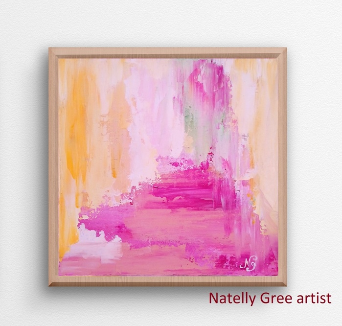 Abstract Pink Painting Oil Artwork canvas by Contemporary Artist Natelly Gree hand painted Minimalist Oil Painting