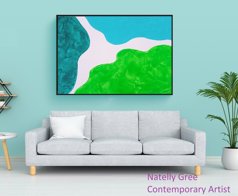 Green Flexibility Art Large Painting by Contemporary Artist Natelly Gree Extra Large Wall Decor hand painted Minimalist Painting