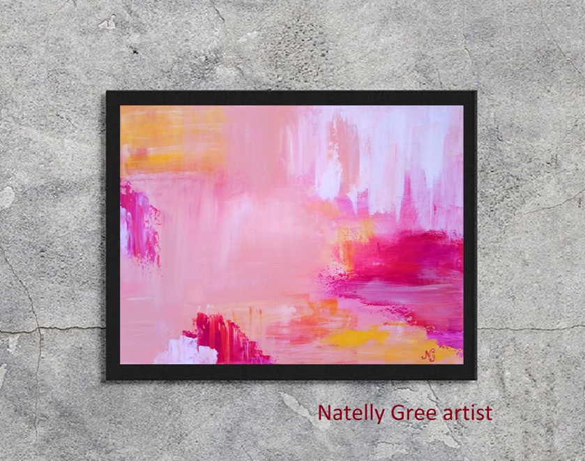 Minimalist Abstract Art Pink Painting Oil Artwork canvas by Contemporary Artist Natelly Gree hand painted Minimalist Oil Painting