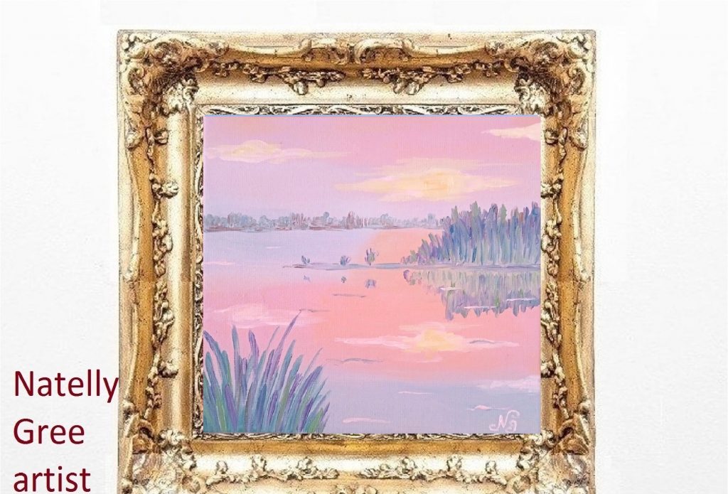 Lake Lanscape Oil Painting Sea Pond River Original Art Canvas Painting Natelly Gree