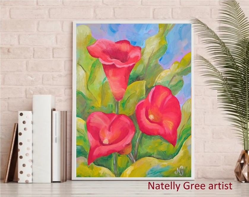 Calla Lilies Oil Painting Flower Original Art Canvas Painting Natelly Gree