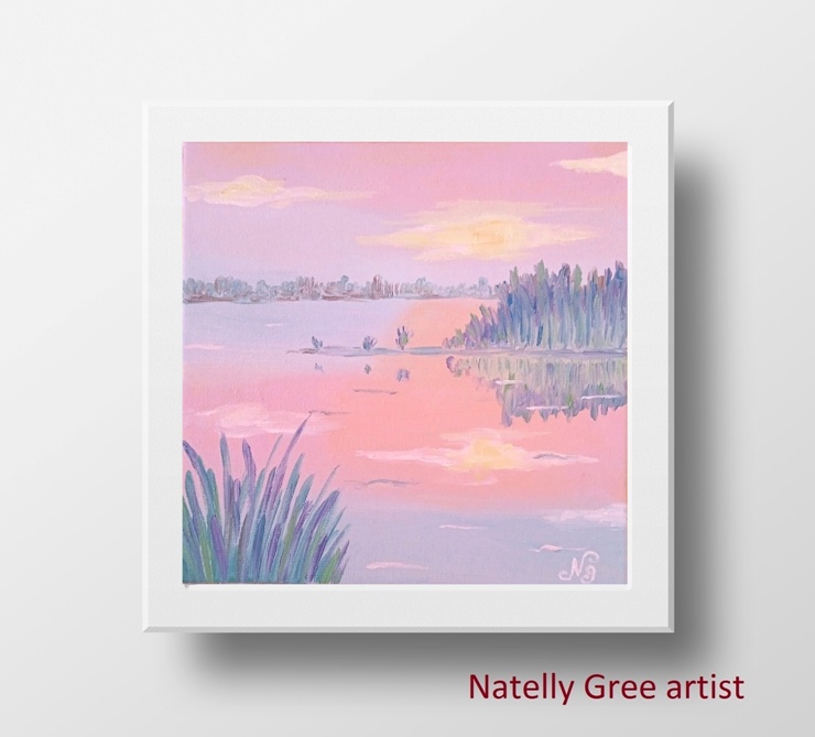 Lake Lanscape Oil Painting Sea Pond River Original Art Canvas Painting Natelly Gree