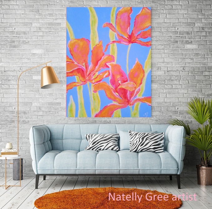 Pink Flowers Oil Painting Flower Original Art Canvas Painting Natelly Gree