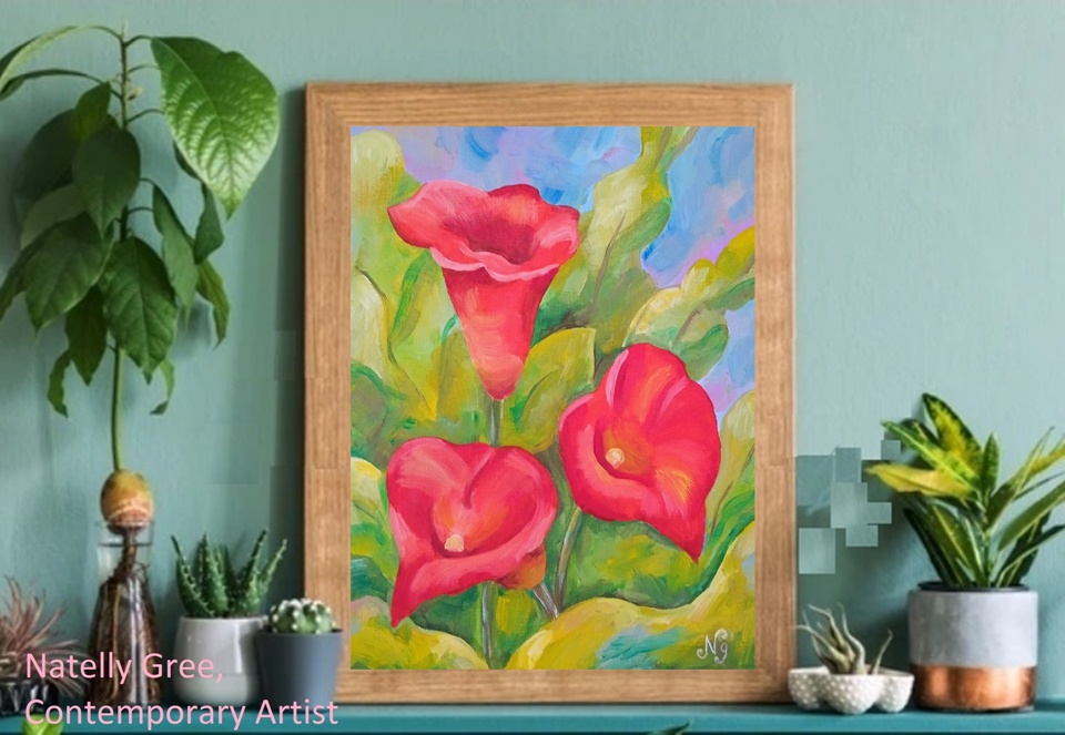 Calla Lilies Oil Painting Flower Original Art Canvas Painting Natelly Gree