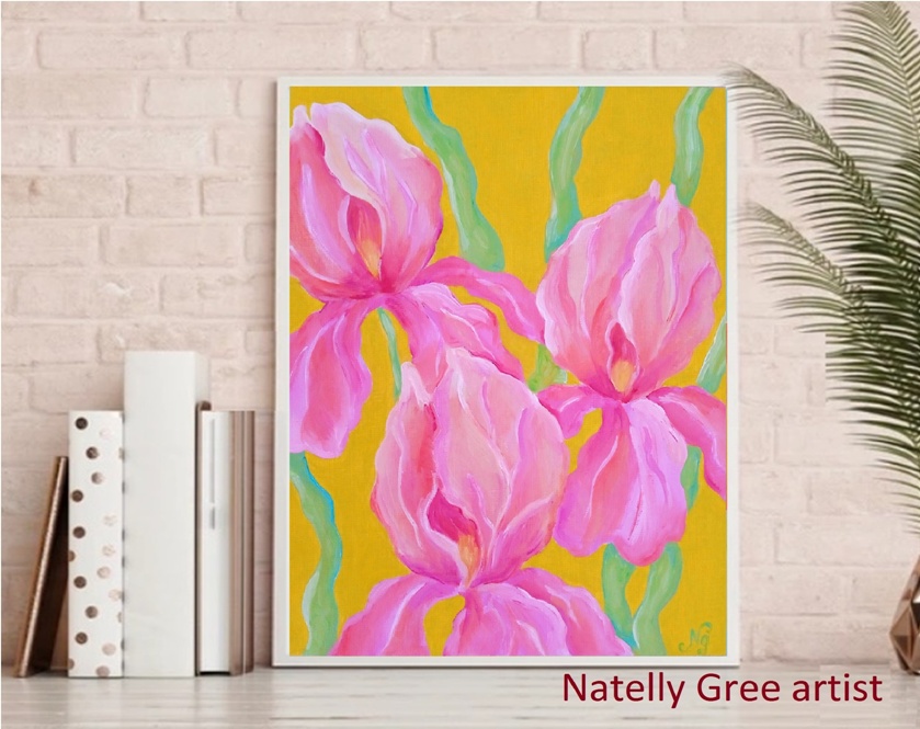 Irises Abstract Oil Painting Flower Original Art Canvas Painting Natelly Gree