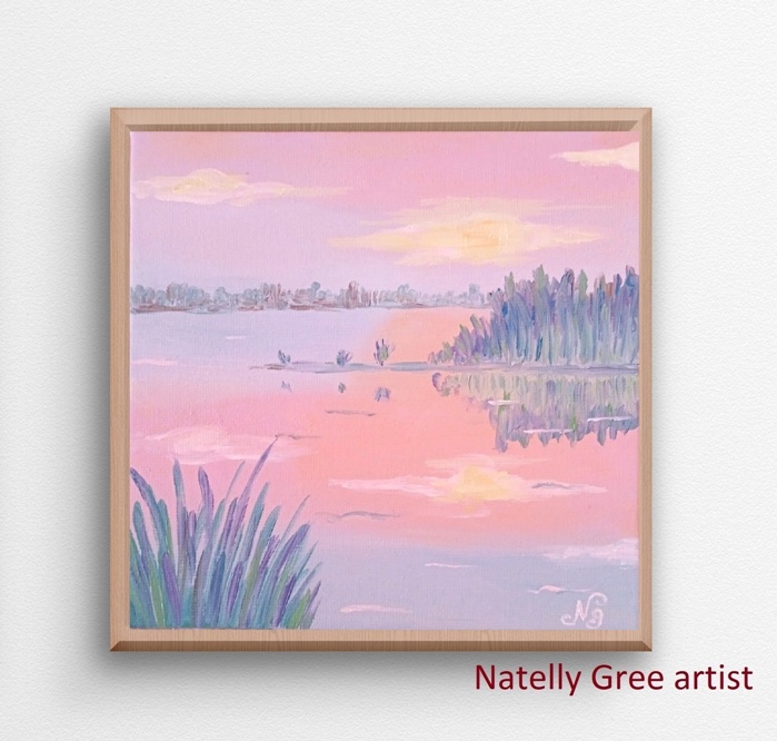 Lake Lanscape Oil Painting Sea Pond River Original Art Canvas Painting Natelly Gree