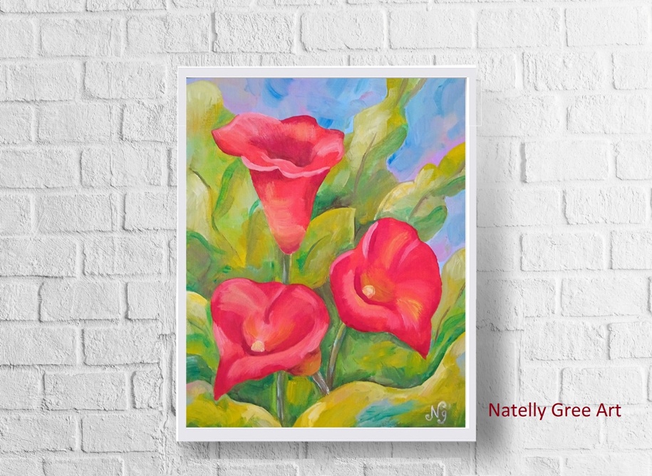 Calla Lilies Oil Painting Flower Original Art Canvas Painting Natelly Gree