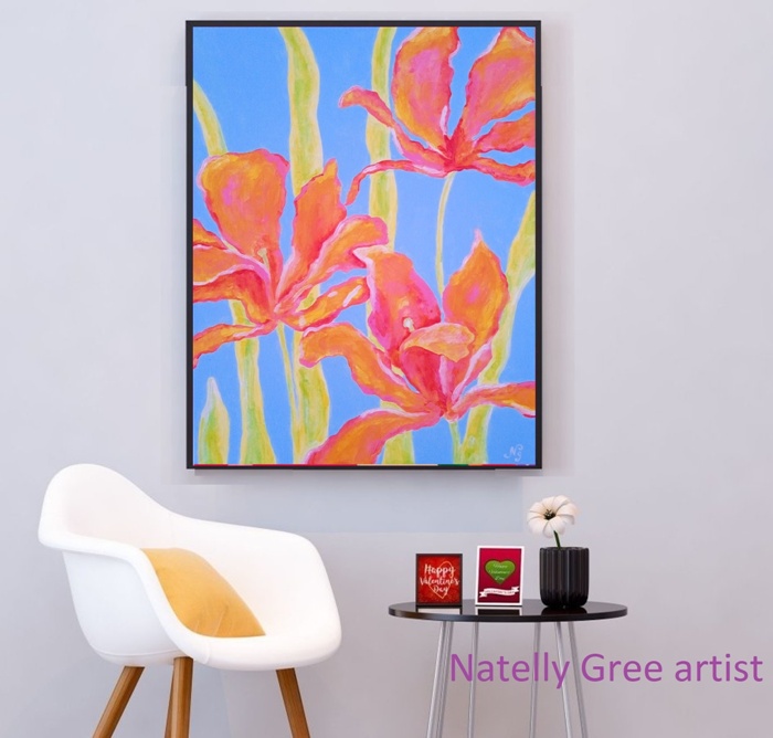 Pink Flowers Oil Painting Flower Original Art Canvas Painting Natelly Gree