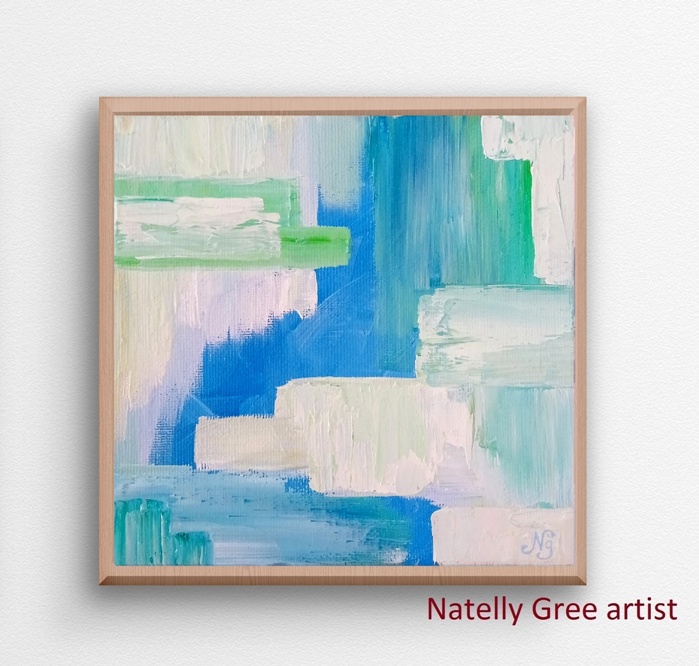 Blue Abstract Textured Art Painting Oil canvas by Contemporary Artist Natelly Gree