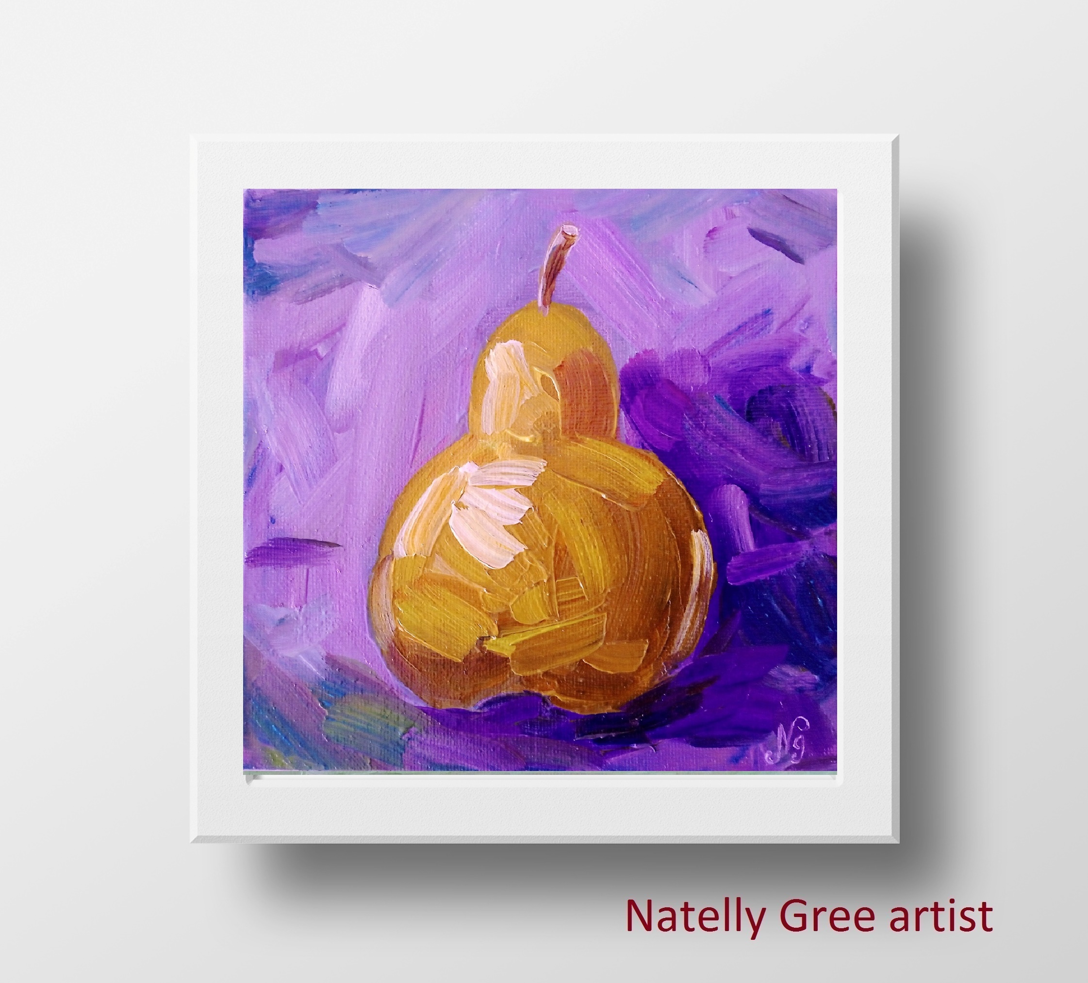 Yellow Green Pear Oil Painting Fruit Original Art Canvas Painting Natelly Gree