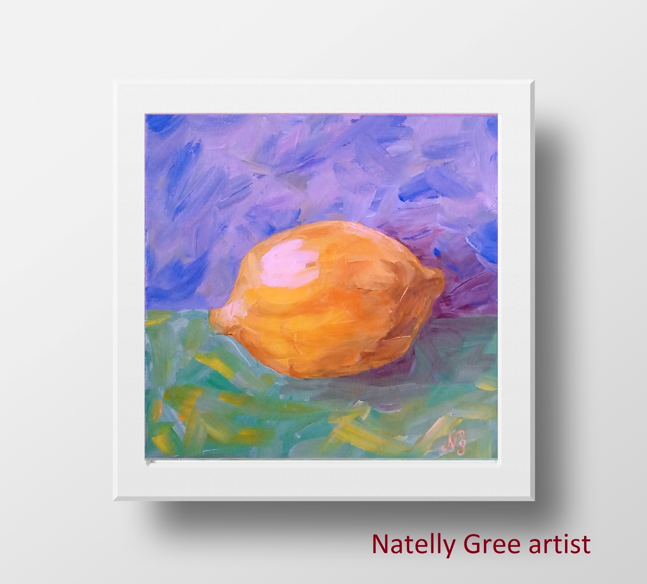 Lemon Oil Painting Fruit Original Art Impressionist Canvas Painting Natelly Gree