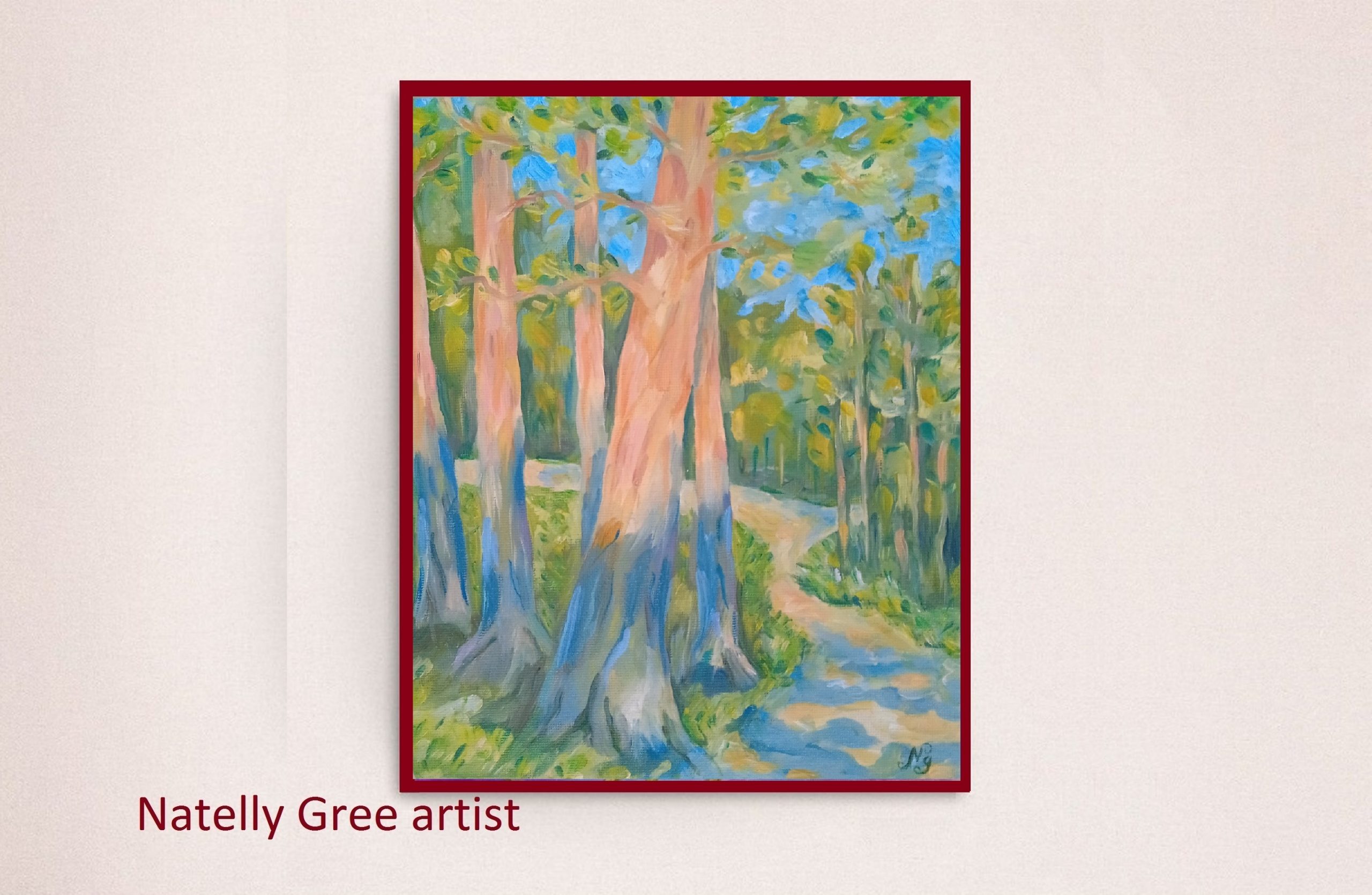 Forest Oil Painting, Pine Trees Original Art Oil on Canvas Fine Art Natelly Gree