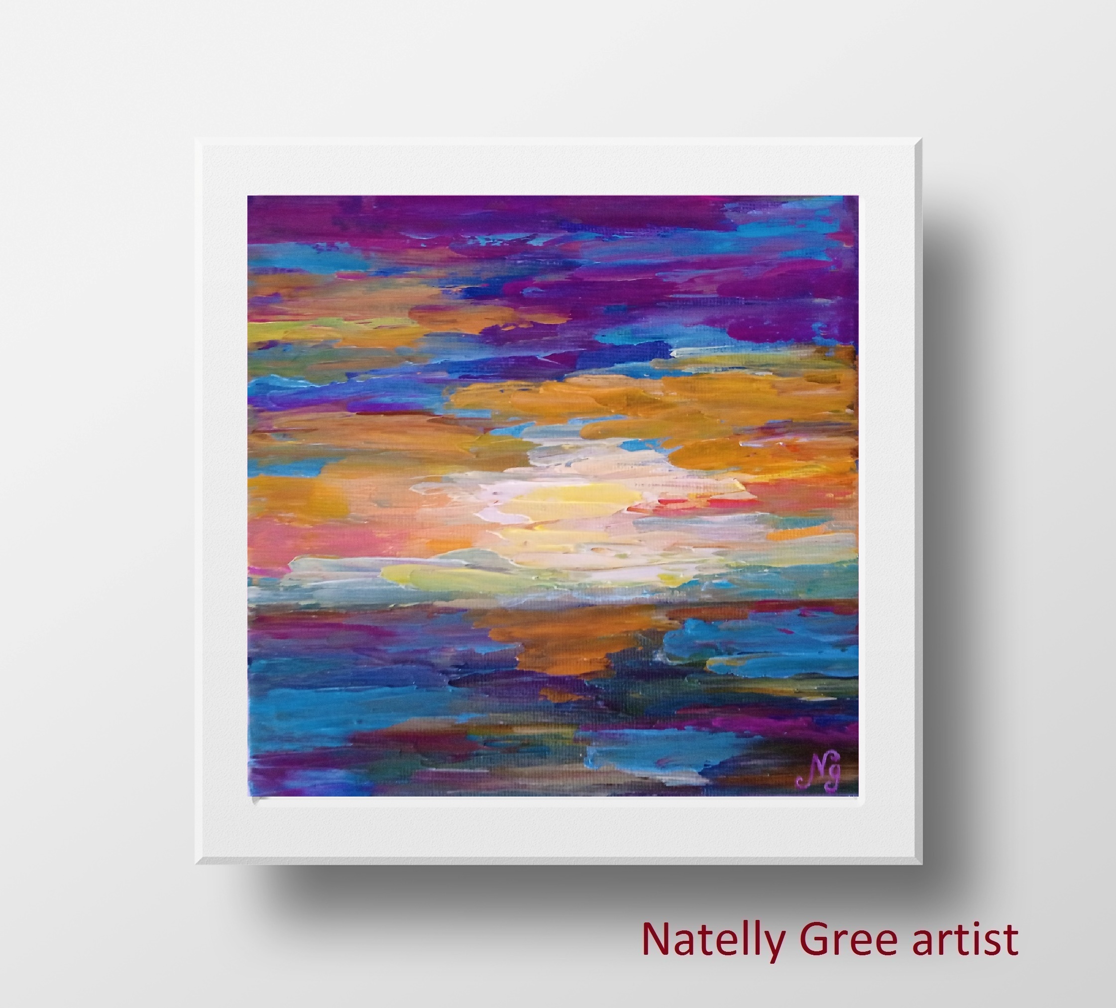 Sunrise Seascape Oil Painting Sea Abstract Original Art Canvas Painting Natelly Gree