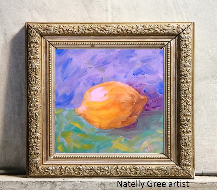 Lemon Oil Painting Fruit Original Art Impressionist Canvas Painting Natelly Gree