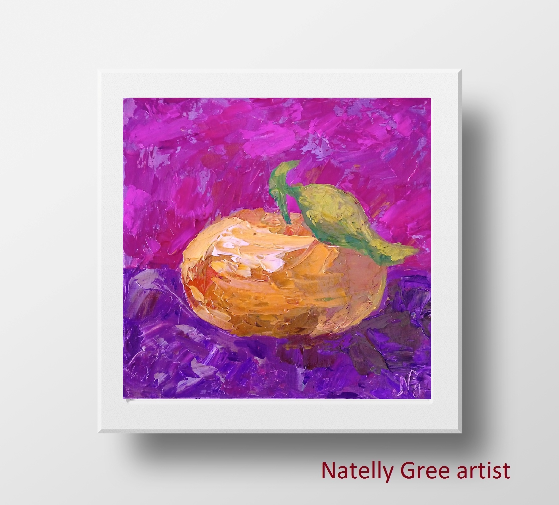 Mandarin Oil Painting Fruit Original Art Impressionist Tangerine Canvas Painting Natelly Gree