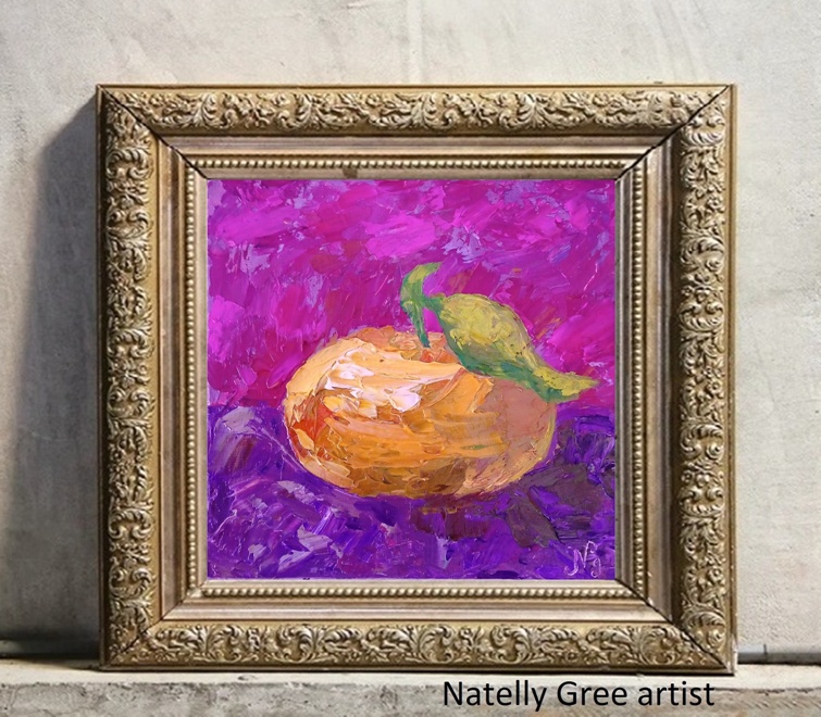 Mandarin Oil Painting Fruit Original Art Impressionist Tangerine Canvas Painting Natelly Gree