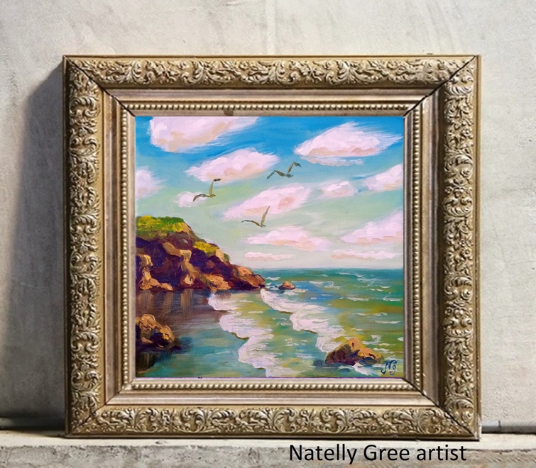 Seascape Oil Painting Sea Original Art Canvas Painting Natelly Gree