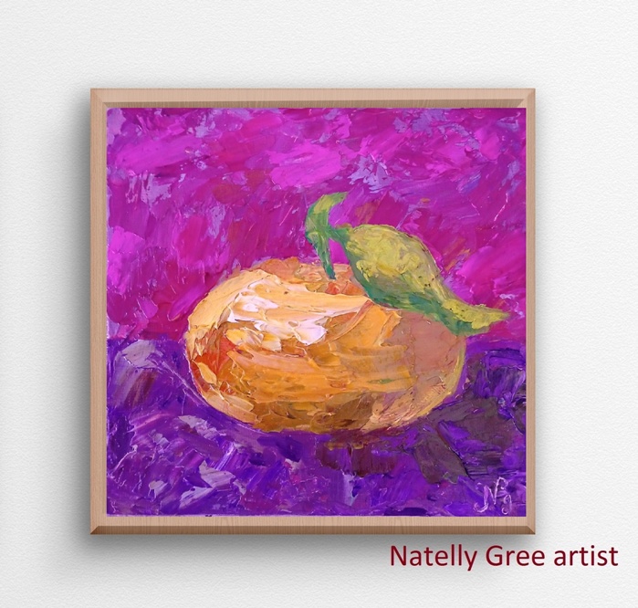 Mandarin Oil Painting Fruit Original Art Impressionist Tangerine Canvas Painting Natelly Gree