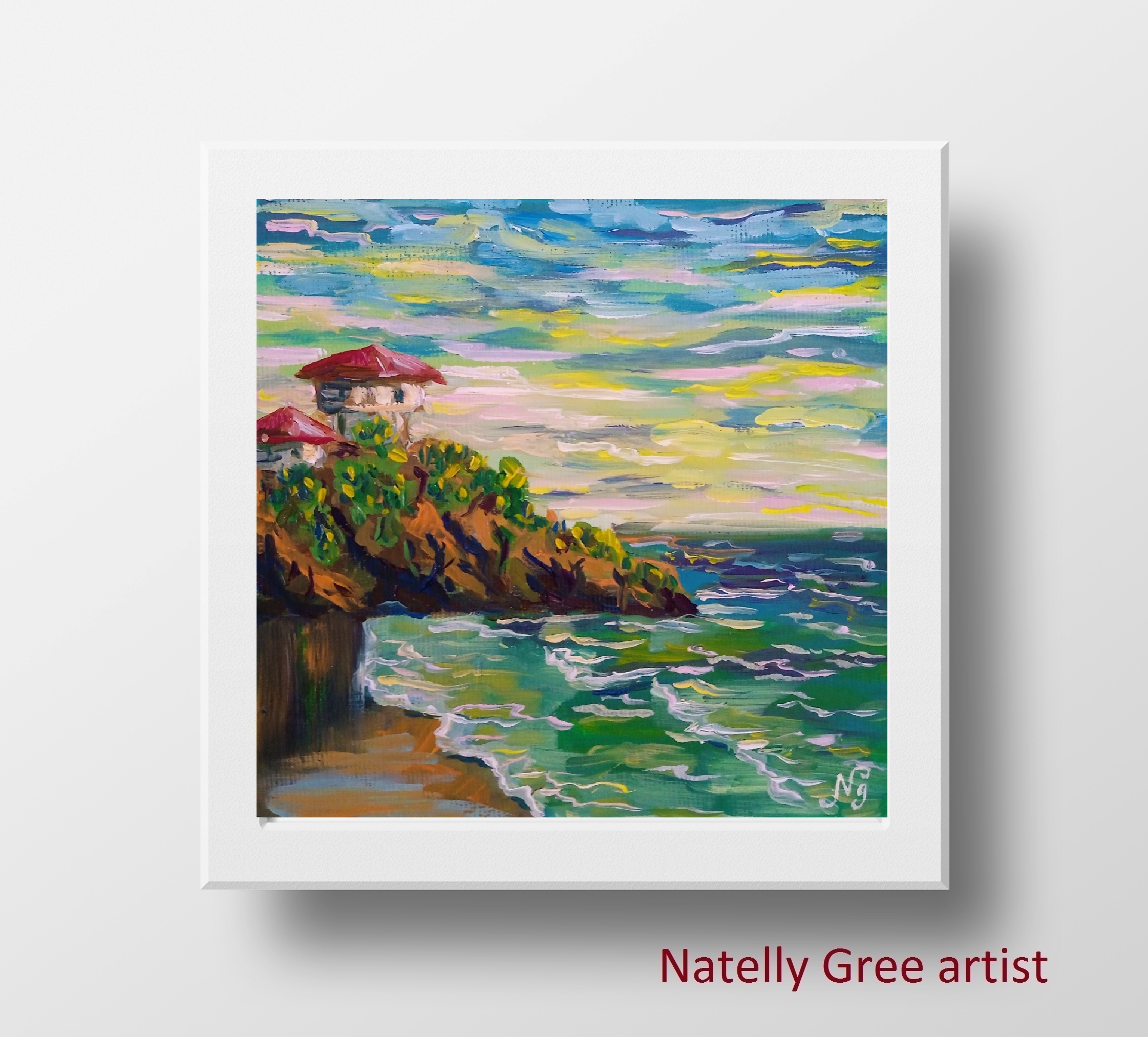 Seascape Oil Painting Sea Houses Original Art Canvas Painting Natelly Gree