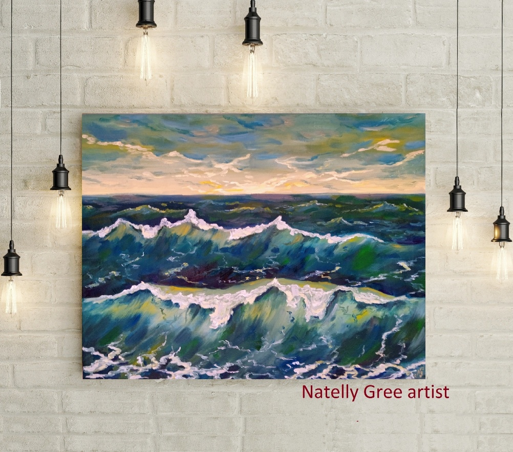 Sea Waves Seascape Oil Painting Original Art Canvas Painting Natelly Gree