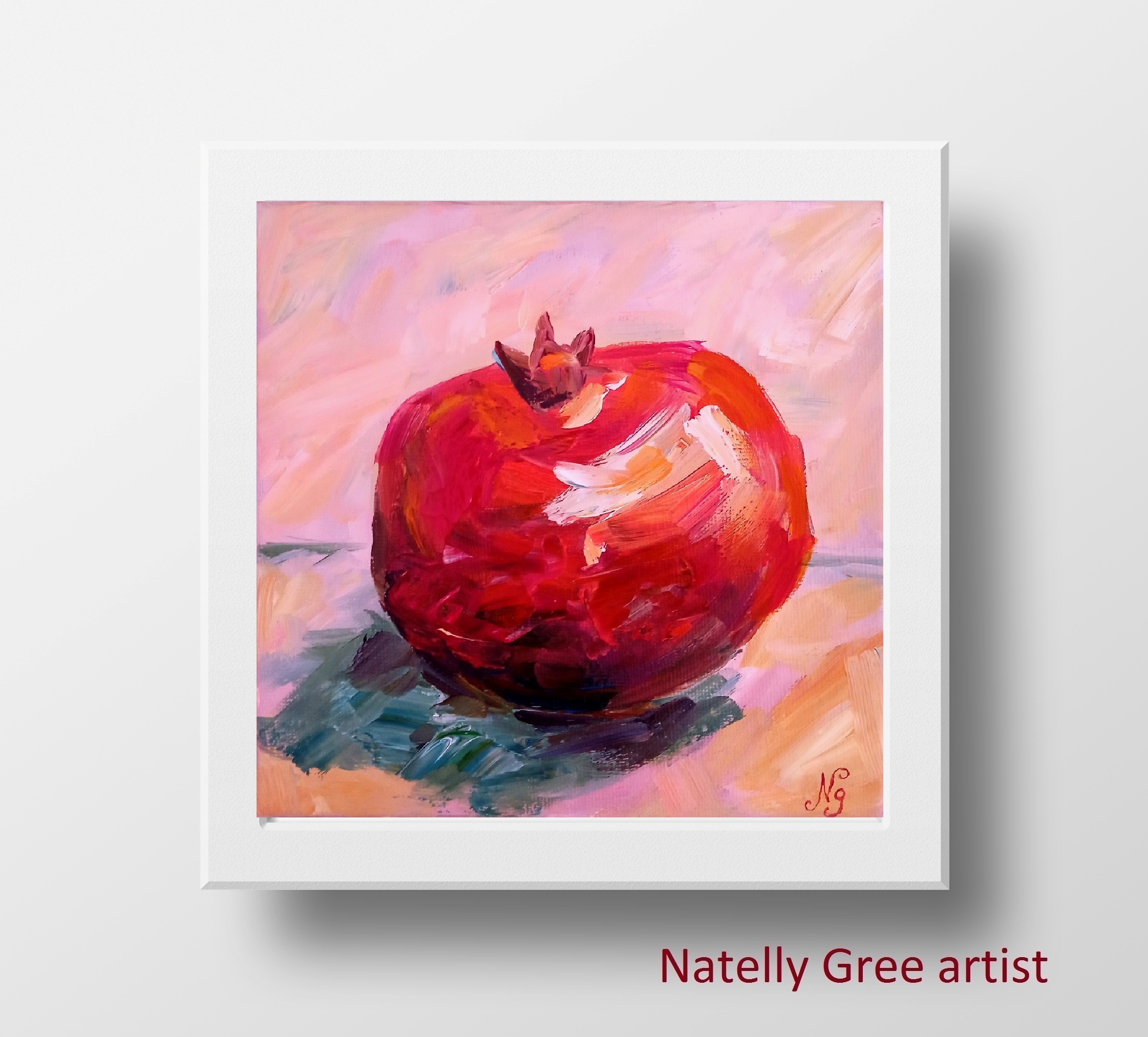 Pomegranate Oil Painting Impasto Impressionist Fruit Original Canvas Art