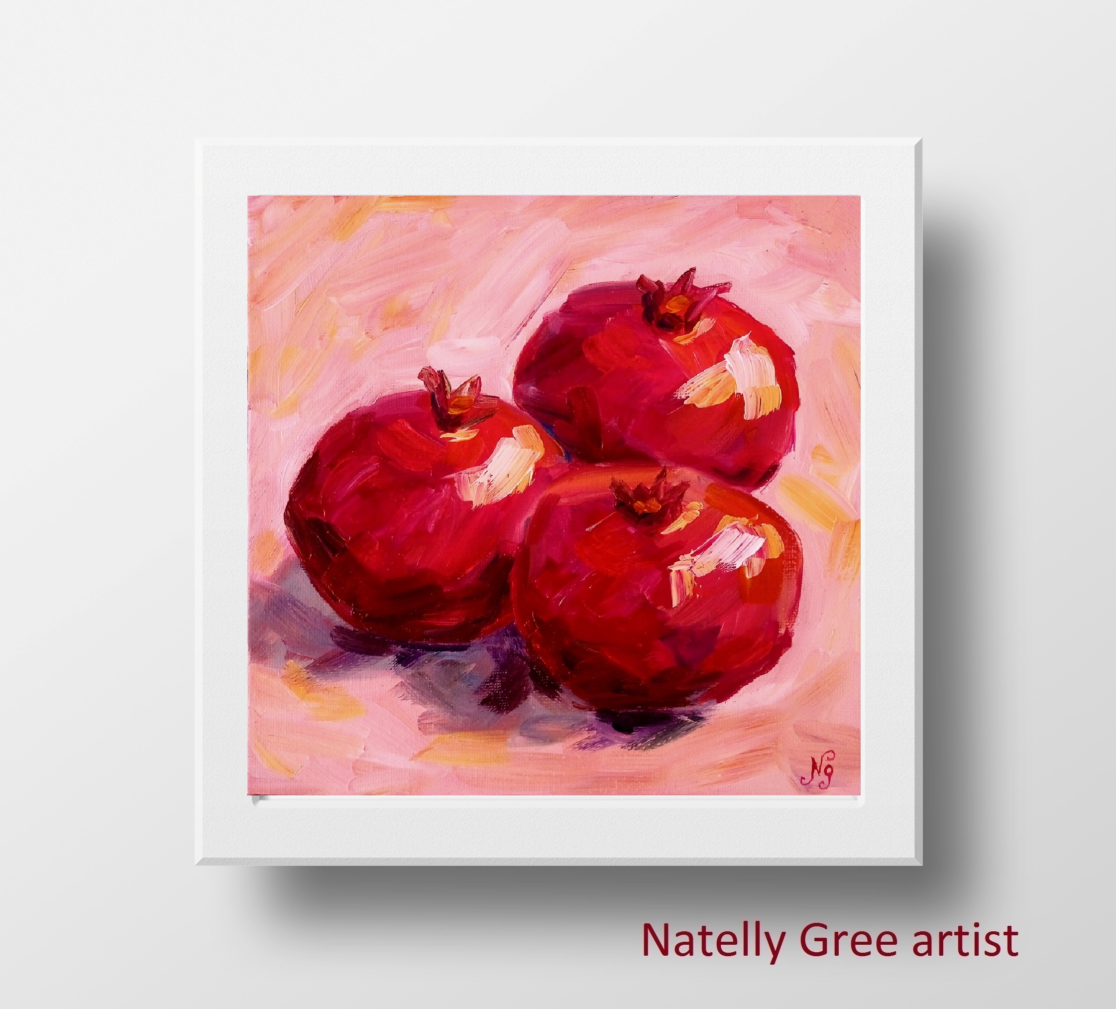 Pomegranates Oil Painting Impasto Impressionist Fruit Original Art Canvas