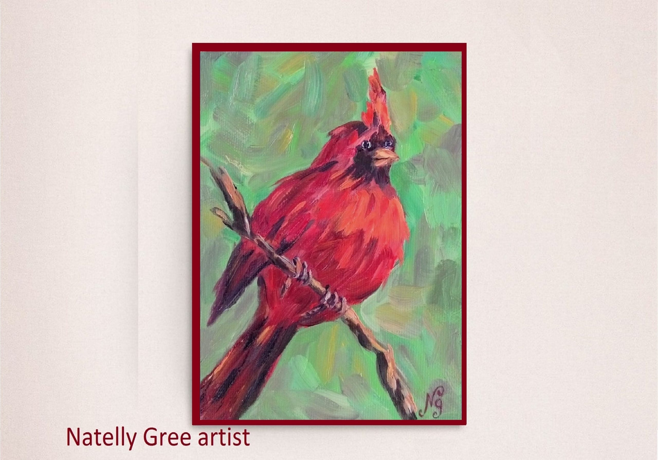 Cardinal Bird Oil Painting