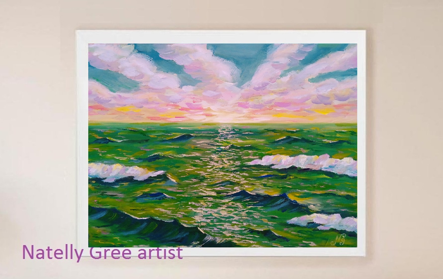 Seascape Oil Painting Sea Original Art Canvas Painting Sun Natelly Gree