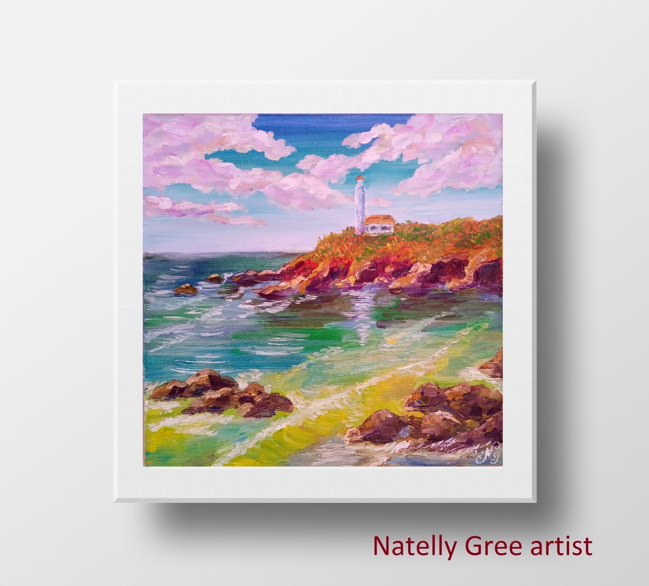 Lighthouse Seascape Oil Painting Sea Original Art Canvas Painting Natelly Gree